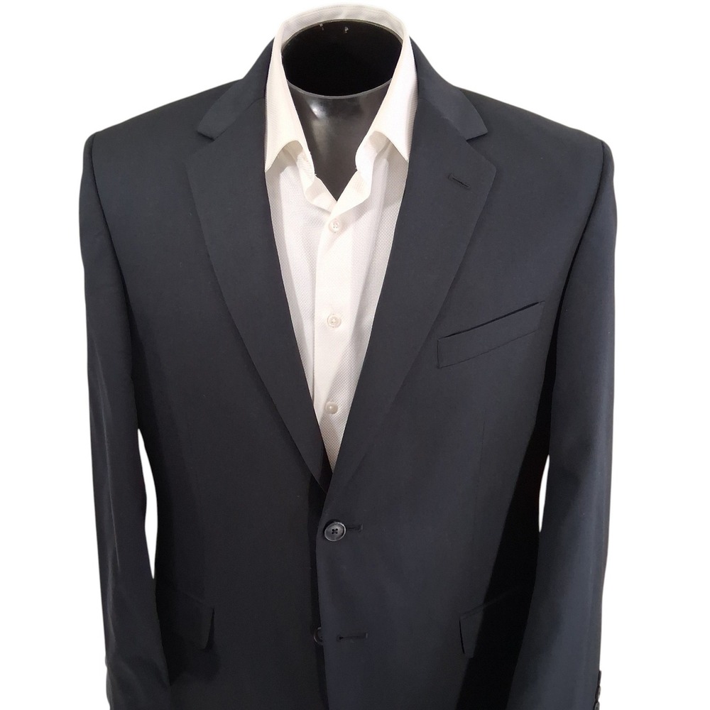 Pronto Uomo Blazer 44R Solid Black Platinum Wool 2 Button Sport Coat Double Vent